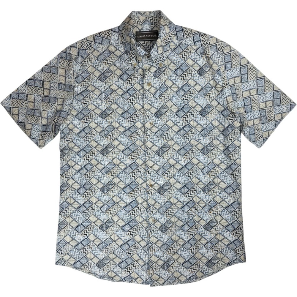 David Taylor Geometric Abstract Print Button Down Shirt Mens L/XL Blue 0291